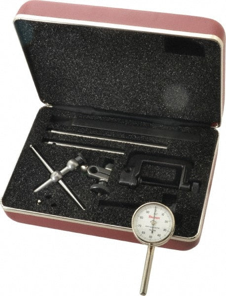 Starrett - 9 Piece, 0.2" Max Measuring, 1-7/16" Dial Diam, 0-100 Dial Reading, White Dial Test Indicator Kit - 0.001" Dial Graduation - Exact Tooling