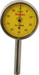Starrett - 5 mm Range, 0.02 mm Dial Graduation, Horizontal Dial Test Indicator - 1-7/16 Inch Yellow Dial, 0-100 Dial Reading - Exact Tooling