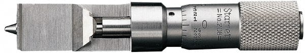 Starrett - 0 to 0.375 Inch Measurement Range, 0.001 Inch Graduation, Satin Coated Stainless Steel, Mechanical Can Seam Micrometer - Flat Spindle - Exact Tooling