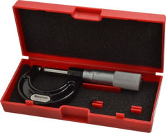 Starrett - Mechanical, 0 to 1 Inch Measurement, Satin Chrome Finish Carbide Face Ball Anvil Micrometer - 0.001 Inch Graduation, Plain Thimble - Exact Tooling