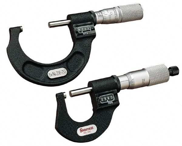 Starrett - 6 to 7" Range, 0.0001" Graduation, Mechanical Outside Micrometer - Ratchet Stop Thimble, Accurate to 0.00015", Digital Counter - Exact Tooling
