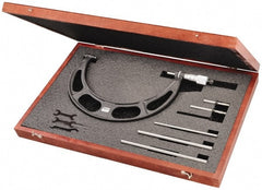 Starrett - 6 to 12" Range, 6 Piece Mechanical Outside Micrometer Set - 0.001" Graduation, Ratchet Stop Thimble, Steel Face - Exact Tooling