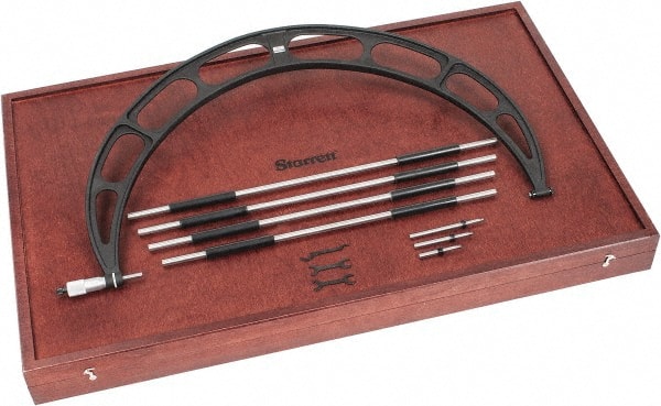 Starrett - 20 to 24" Range, 4 Piece Mechanical Outside Micrometer Set - 0.001" Graduation, Ratchet Stop Thimble, Steel Face - Exact Tooling