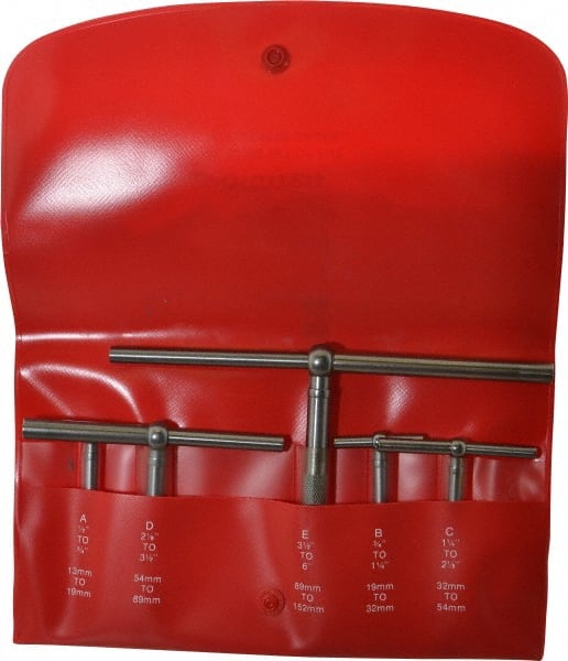 Starrett - 5 Piece, 1/2 to 6 Inch, Telescoping Gage Set - 2-3/8 and 3-1/4 Inch Long Handles, Includes Case - Exact Tooling