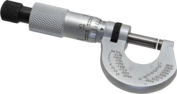 Starrett - 0 to 1/2" Range, 0.0001" Graduation, Mechanical Outside Micrometer - Ratchet Stop Thimble, Accurate to 0.00005" - Exact Tooling