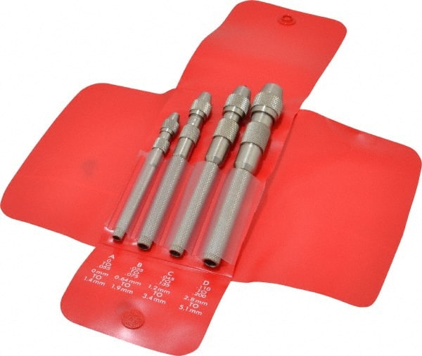 Starrett - 4 Piece Pin Vise Set - Comes in Vinyl Case - Exact Tooling