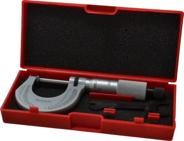 Starrett - 0 to 1 Inch, 0.001 Inch Graduation, Ratchet Stop Thimble, Mechanical Disc Micrometer - 0.00015 Whole Surface and 0.0002 Measuring Edge Inch Accuracy, 1/2 Inch Disc, Steel - Exact Tooling