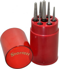 Starrett - 7 Piece, 1/16 to 1/4", Center Punch Set - Square Shank, Comes in Round Plastic Container - Exact Tooling