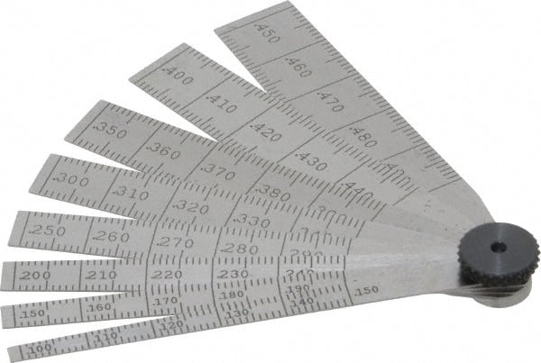 Starrett - 0.1 to 0.5 Inch Measurement, 8 Leaf Taper Gage - 2-1/2 Inch Long, Tempered Steel, 0.001 Inch Graduation - Exact Tooling