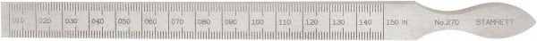 Starrett - 0.01 to 0.15 Inch Measurement, 1 Leaf Taper Gage - 6-1/4 Inch Long, Tool Steel, 0.001 Inch Graduation - Exact Tooling