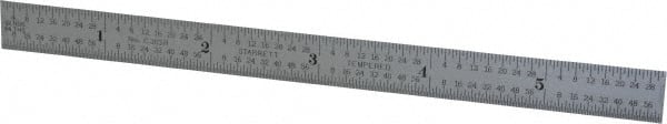 Starrett - 6" Long, 1/64, 1/50, 1/32, 1/10" Graduation, Flexible Steel Rule - 3R Graduation Style, 1/2" Wide, Silver, Satin Chrome Finish - Exact Tooling
