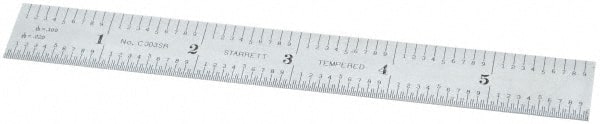 Starrett - 6" Long, 1/64, 1/50, 1/32, 1/10" Graduation, Flexible Steel Rule - 3R Graduation Style, 3/4" Wide, Silver, Satin Chrome Finish - Exact Tooling