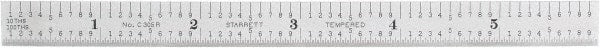 Starrett - 6" Long, 1/100, 1/64, 1/32, 1/10" Graduation, Flexible Steel Rule - 5R Graduation Style, 1/2" Wide, Silver, Satin Chrome Finish - Exact Tooling