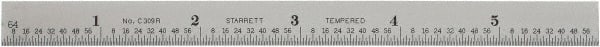 Starrett - 6" Long, 1/64, 1/32, 1/16" Graduation, Flexible Steel Rule - 9R Graduation Style, 1/2" Wide, Silver, Satin Chrome Finish - Exact Tooling