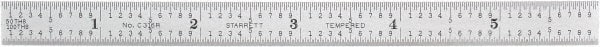 Starrett - 6" Long, 1/100, 1/64, 1/50, 1/32" Graduation, Flexible Steel Rule - 16R Graduation Style, 1/2" Wide, Silver, Satin Chrome Finish - Exact Tooling