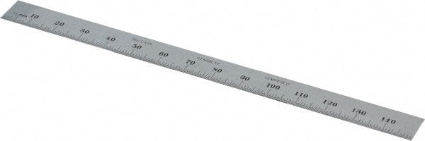 Starrett - 150mm Long, 0.5, 1mm Graduation, Flexible Steel Rule - Metric Graduation Style, 1/2" Wide, Silver, Satin Chrome Finish - Exact Tooling