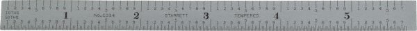 Starrett - 5-3/4" Long, 1/50, 1/10" and 0.5, 1mm Graduation, Flexible Steel Rule - Decimal/Metric Graduation Style, 1/2" Wide, Silver, Satin Chrome Finish - Exact Tooling