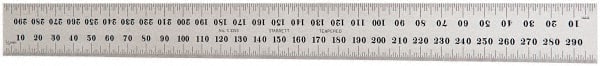 Starrett - 300mm Long, 0.5, 1mm Graduation, Flexible Steel Rule - Metric Graduation Style, 1" Wide, Silver, Satin Chrome Finish - Exact Tooling