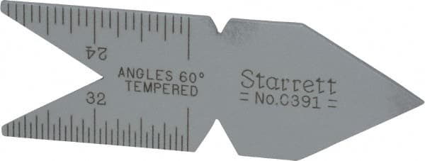 Starrett - 60° Angle, Satin Chrome Coated Steel Center Gage - 1/32 to 1/14 Inch Graduation - Exact Tooling