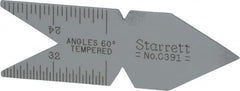 Starrett - 60° Angle, Satin Chrome Coated Steel Center Gage - 1/32 to 1/14 Inch Graduation - Exact Tooling
