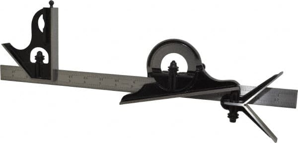 Starrett - 4 Piece, 18" Combination Square Set - 1/16, 1/32, 1/64 & 1/8" (4R) Graduation, Steel Blade, Forged Steel Center, Protractor & Square Head - Exact Tooling