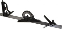 Starrett - 4 Piece, 18" Combination Square Set - 1/100, 1/32, 1/50 & 1/64" (16R) Graduation, Steel Blade, Forged Steel Center, Protractor & Square Head - Exact Tooling