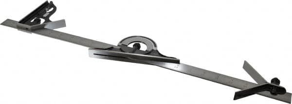 Starrett - 4 Piece, 24" Combination Square Set - 1/100, 1/32, 1/50 & 1/64" (16R) Graduation, Steel Blade, Forged Steel Center, Protractor & Square Head - Exact Tooling