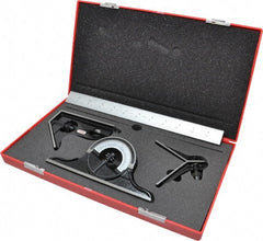 Starrett - 4 Piece, 12" Combination Square Set - 1/100, 1/32, 1/50 & 1/64" (16R) Graduation, Steel Blade, Forged Steel Center, Protractor & Square Head - Exact Tooling