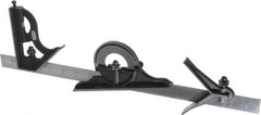 Starrett - 4 Piece, 18" Combination Square Set - 1/16, 1/32, 1/64 & 1/8" (4R) Graduation, Steel Blade, Cast Iron Center, Protractor & Square Head - Exact Tooling