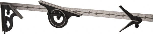 Starrett - 4 Piece, 24" Combination Square Set - 1/16, 1/32, 1/64 & 1/8" (4R) Graduation, Steel Blade, Cast Iron Center, Protractor & Square Head - Exact Tooling