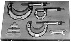 Starrett - 6 to 12" Range, 6 Piece Mechanical Outside Micrometer Set - 0.0001" Graduation, Ratchet Stop Thimble, Carbide Tipped Face - Exact Tooling