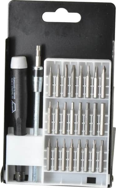 Wiha - 27 Piece, Screwdriver Micro Bit Set - #000, #00, #0 & #1 Phillips, 0.05 to 5/32" Hex, T3 to T15 Torx, 0.06, 0.08, 0.12 & 0.16 Slotted - Exact Tooling