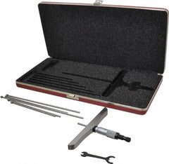 Starrett - 0 to 6" Range, 6 Rod, Satin Chrome Finish Mechanical Depth Micrometer - Ratchet Stop Thimble, 6" Base Length, 0.01mm Graduation, 5/32" Rod Diam - Exact Tooling
