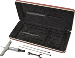 Starrett - 0 to 3" Range, 3 Rod, Mechanical Depth Micrometer - Ratchet Stop Thimble, 4" Base Length, 0.01mm Graduation, 1/8" Rod Diam - Exact Tooling