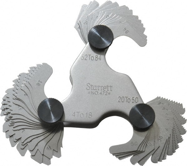 Starrett - 51 Leaf, 4 to 84 TPI Range, Steel Screw Pitch Gage - 60° Thread Angle - Exact Tooling