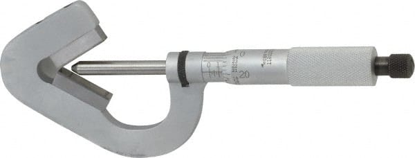 Starrett - 0.093 to 1 Inch Measurement, 0.0001 Inch Graduation, 3 Flutes Measured, Ratchet Stop Thimble, Mechanical V Anvil Micrometer - Satin Chrome Finish, Carbide - Exact Tooling