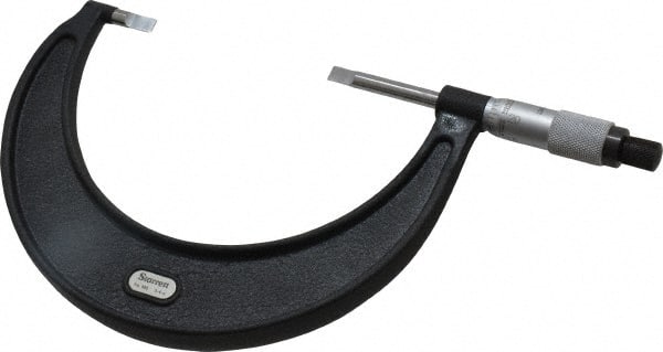 Starrett - 3" to 4" Mechanical Satin Chrome Coated Blade Micrometer - 0.001" Graduation, 1/32" Blade Thickness, Speeder Thimble - Exact Tooling
