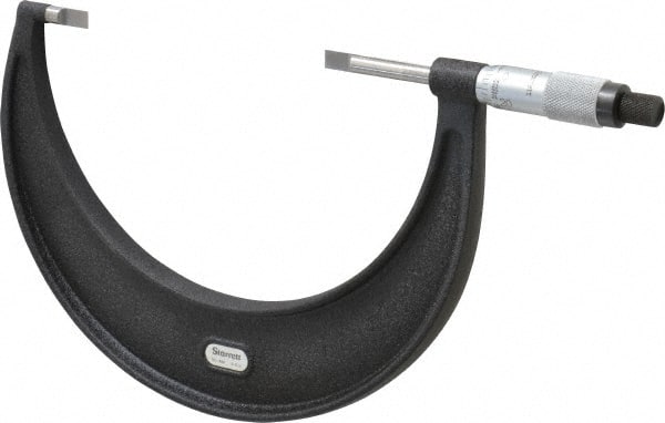 Starrett - 4" to 5" Mechanical Satin Chrome Coated Blade Micrometer - 0.001" Graduation, 1/32" Blade Thickness, Speeder Thimble - Exact Tooling