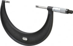 Starrett - 4" to 5" Mechanical Satin Chrome Coated Blade Micrometer - 0.001" Graduation, 1/32" Blade Thickness, Speeder Thimble - Exact Tooling