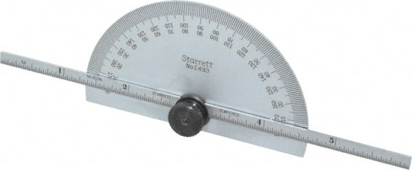 Starrett - 0 to 6 Inch Rule Measurement Range, 0 to 180° Angle Measurement Range, Half Round Head Protractor and Depth Gage - 1° Angle Graduation, 1/64; 1/32 Inch Rule Graduation - Exact Tooling