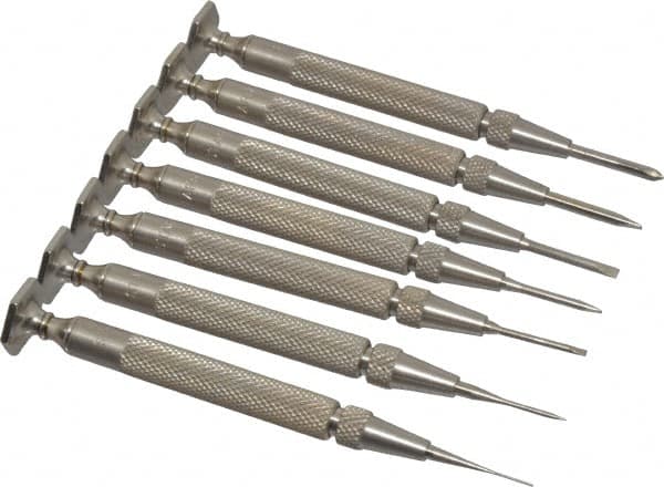 Starrett - 7 Piece Phillips & Slotted Screwdriver Set - Round Shank, Blade Sizes: Length 5/8, Bit Sizes: Philips #0 - Exact Tooling