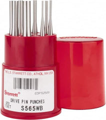 Starrett - 8 Piece, 1/16 to 5/16", Pin Punch Set - Round Shank, Comes in Round Container - Exact Tooling
