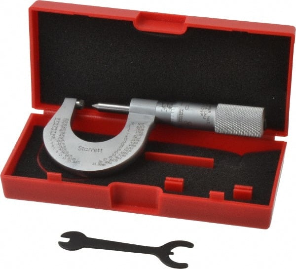 Starrett - 0 to 1" Range, Mechanical Screw Thread Micrometer - Plain Thimble, 0.001" Graduation, 0.004mm Accuracy - Exact Tooling