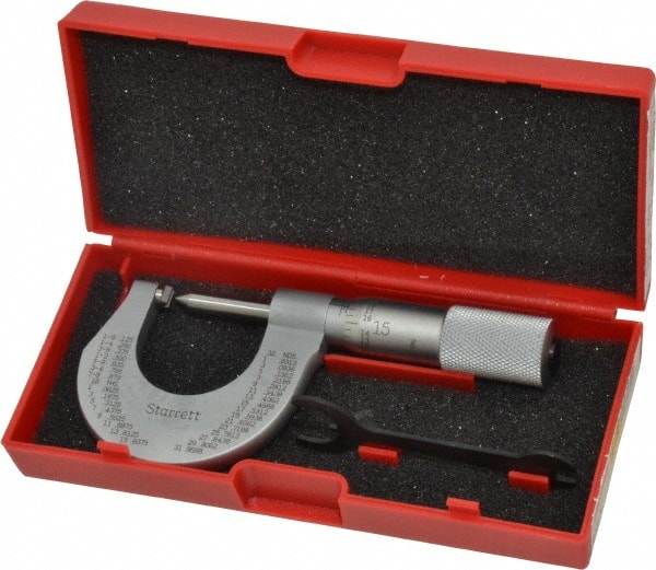 Starrett - 0 to 1" Range, Mechanical Screw Thread Micrometer - Plain Thimble, 0.001" Graduation, 0.004mm Accuracy - Exact Tooling