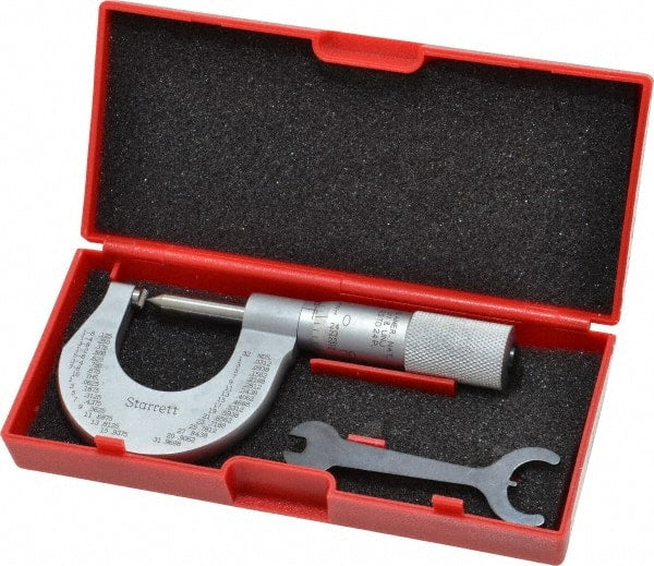 Starrett - 0 to 1" Range, Mechanical Screw Thread Micrometer - Plain Thimble, 0.001" Graduation, 0.004mm Accuracy - Exact Tooling