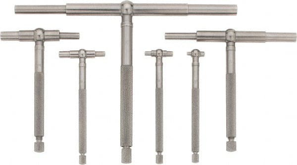 Starrett - 6 Piece, 5/16 to 6 Inch, Polished Steel Finish, Telescoping Gage Set - 2-3/8 and 3-1/4 Inch Long Handles, Includes Case - Exact Tooling