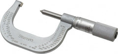 Starrett - 1 to 2" Range, Mechanical Screw Thread Micrometer - Plain Thimble, 0.001" Graduation, 0.004mm Accuracy - Exact Tooling