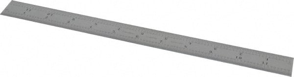Starrett - 12" Long, 1/64, 1/32, 1/16, 1/8" Graduation, Rigid Spring Steel Rule - 4R Graduation Style, 1" Wide, Silver, Satin Chrome Finish - Exact Tooling