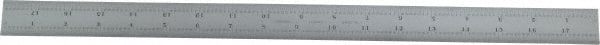 Starrett - 18" Long, 1/64, 1/32, 1/16, 1/8" Graduation, Rigid Spring Steel Rule - 4R Graduation Style, 1-1/8" Wide, Silver, Satin Chrome Finish - Exact Tooling