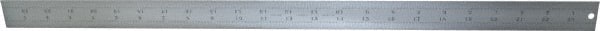 Starrett - 24" Long, 1/64, 1/32, 1/16, 1/8" Graduation, Rigid Spring Steel Rule - 4R Graduation Style, 1-1/4" Wide, Silver, Satin Chrome Finish - Exact Tooling